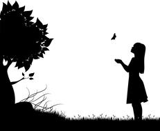 butterfly tree and girl drawing