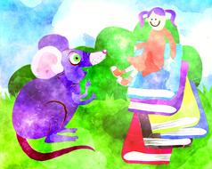 watercolor mouse girl book drawing