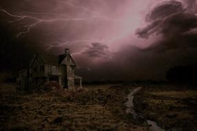 landscape of house and thunderstorm