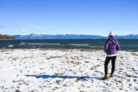 photo of a girl on the shore of Tahoe Lake in the USA