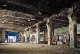 photo of a workshop in a dilapidated building