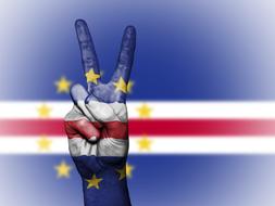 victory hand gesture at flag of Cape Verde