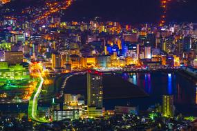 bright city at night skyscrapers