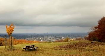 autumn landscape with benches