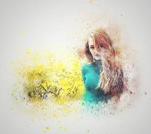 Girl Flowers Happy watercolor drawing