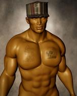 muscular man in a hat as a 3d model