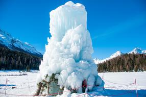 an ice column in the snow