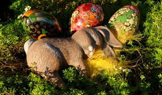 sleeping Easter bunny with eggs