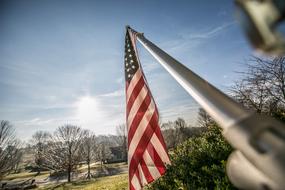 The American flag on the roof