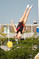 Blonde girl is jumping in Holland