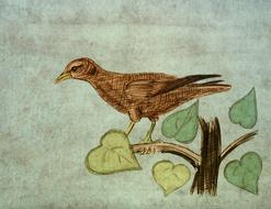 brown Bird on Branch of Tree, artwork