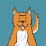 cartoon orange dog on green background