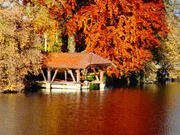 Autumn lake house is beautiful