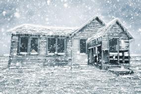 snowy weather in a wooden house