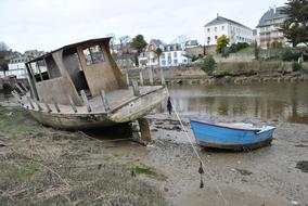 a port with a river in the countryside