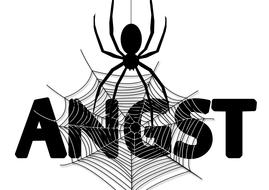 spider web lettering and a black spider.