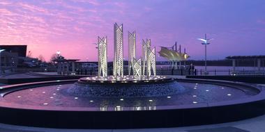 A beautiful fountain with sculptures