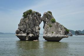 stone towers with trees