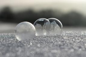 bubbles frozen in white snow
