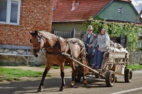 People on Horse with farm wagon