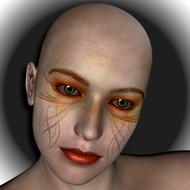 render of bald head woman doll face
