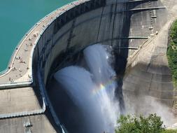 waterfall in the wall of the dam