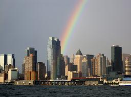 city landscape rainbow beautiful