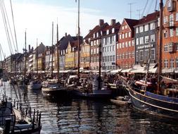 Boats in river port in Copenhagen