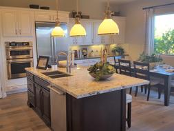 Beautiful interior of the kitchen with lamps