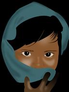 painted baby face closed with a handkerchief