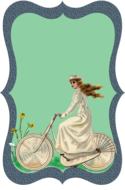 lady riding bicycle, vintage label