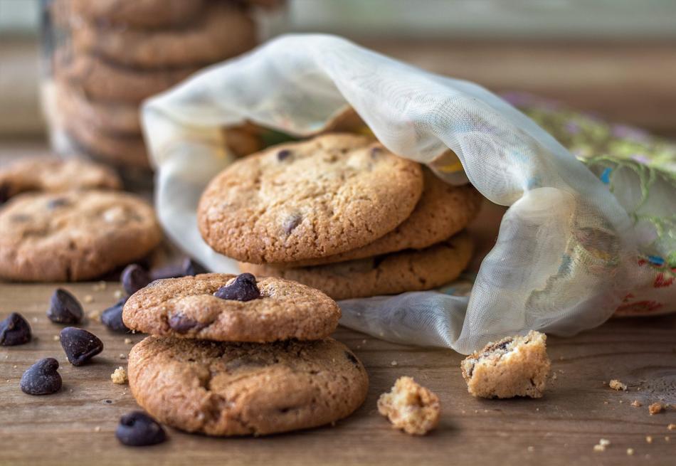 delicious chocolate chip cookies in a bag
