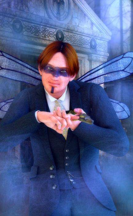 man in the image of a dragonfly as a fantasy