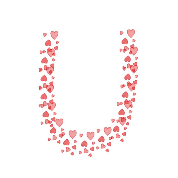 The heart is patterned with a letter