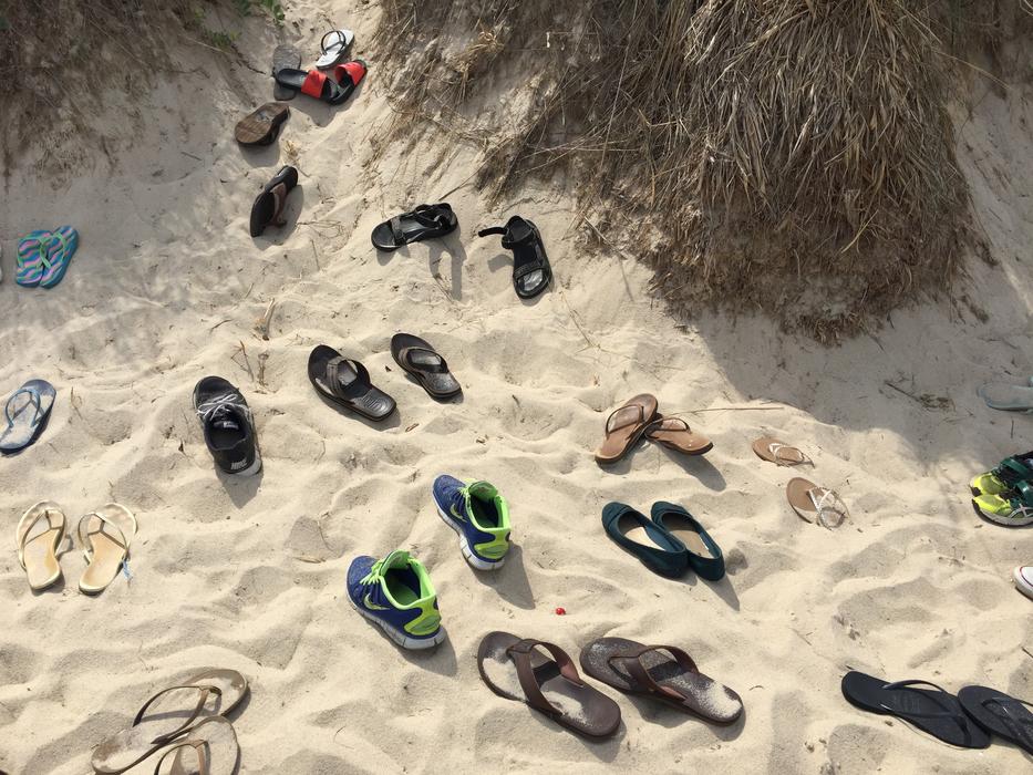 shoes on the sand beach