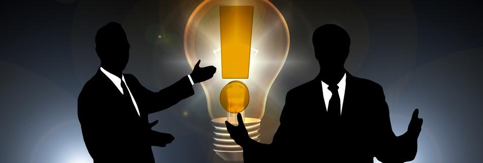 businessmen pear exclamation point
