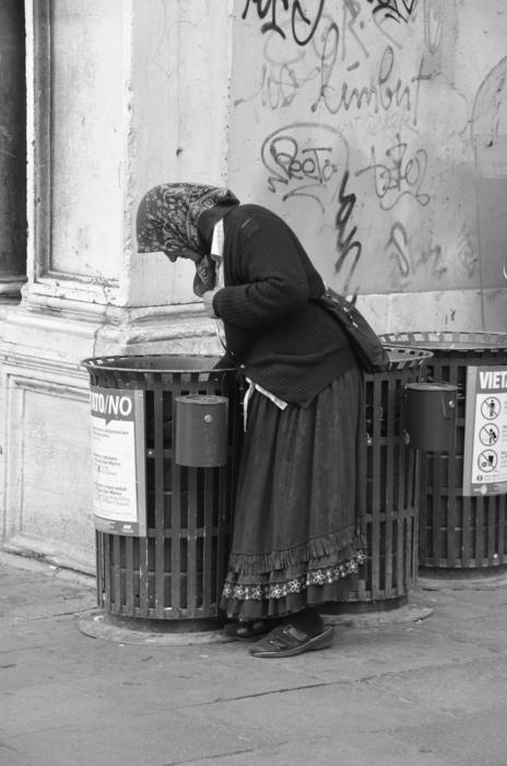 Poverty Woman Road Garbage