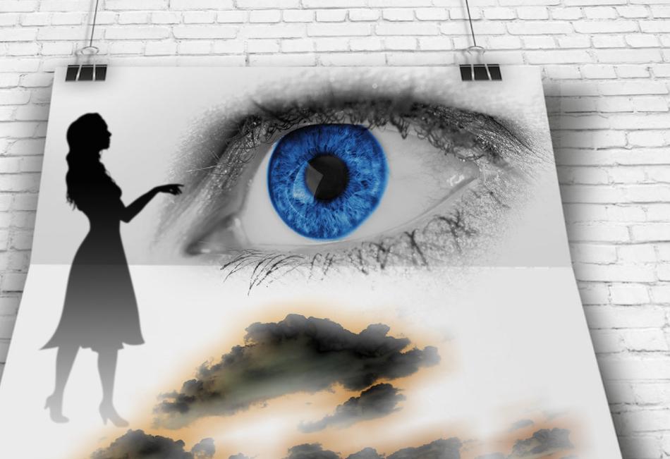 look woman poster clouds iris