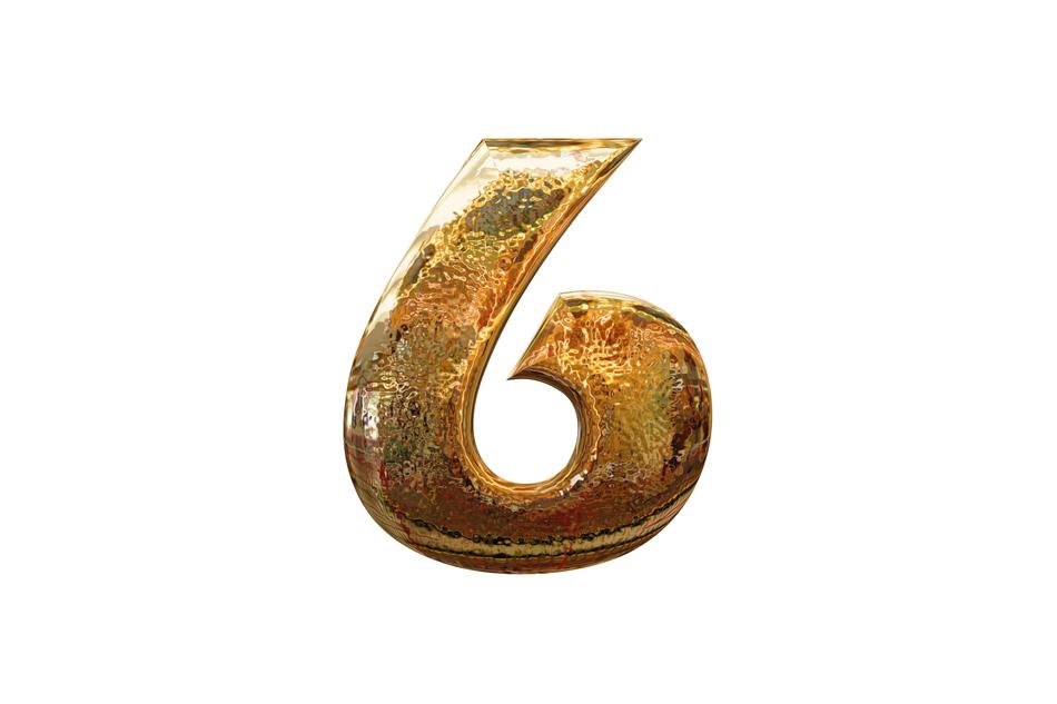 number digit six 6 golden glass