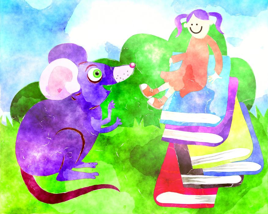 watercolor mouse girl book drawing