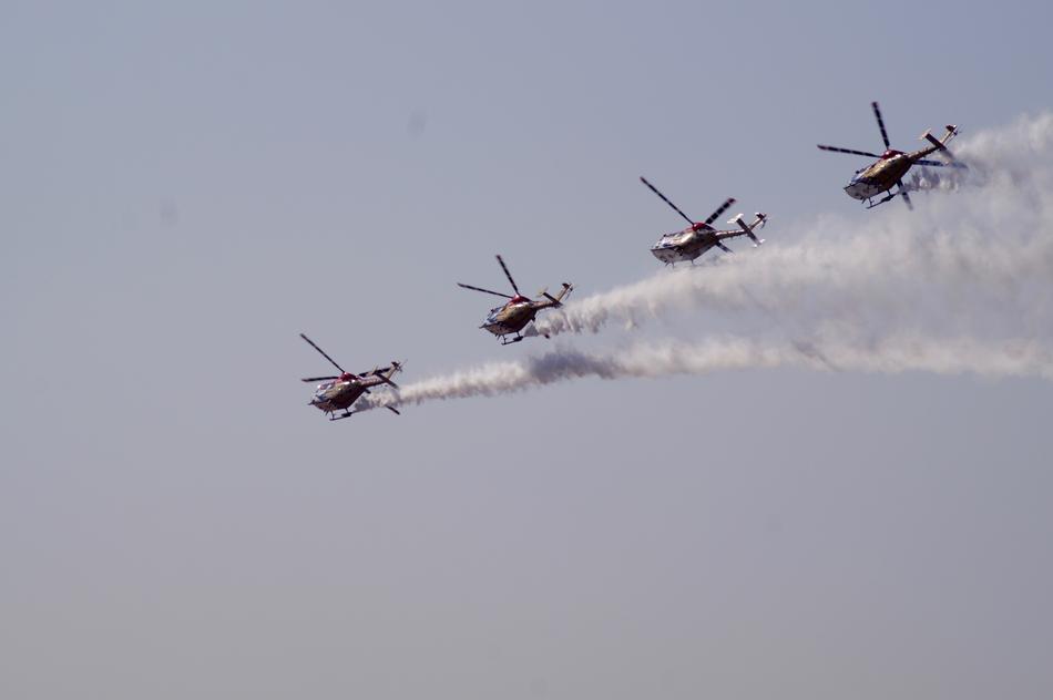 airplane show in the clouds