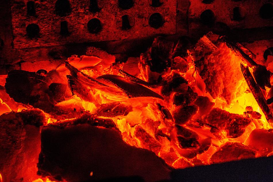 burning logs in the brazier