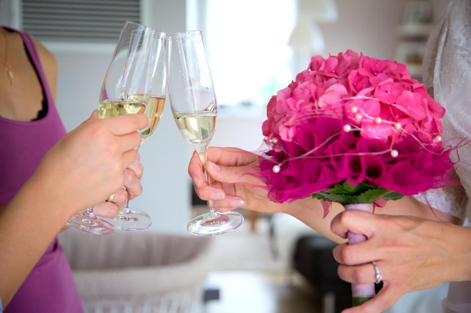 happy couple with a glass