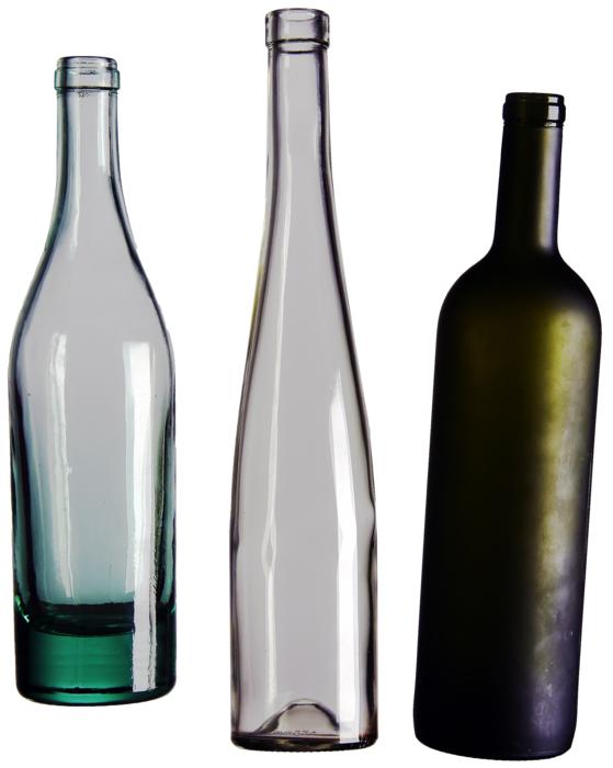 colored glass bottles on a white background