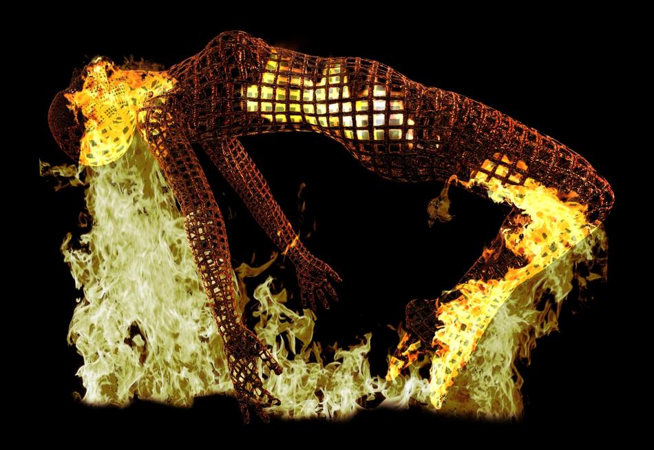 flaming girl sculpture