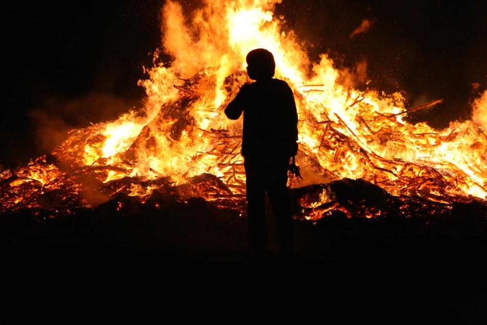 Burning background silhouette of a man