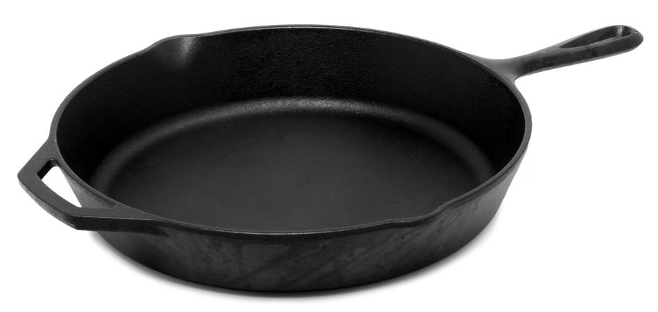 black frying pan on a white background