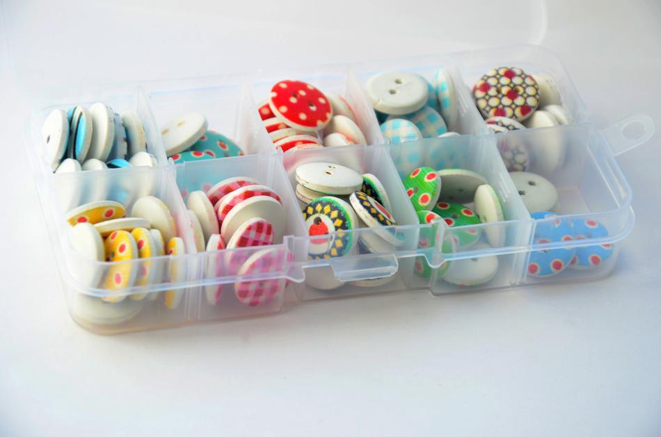 colored buttons in a box