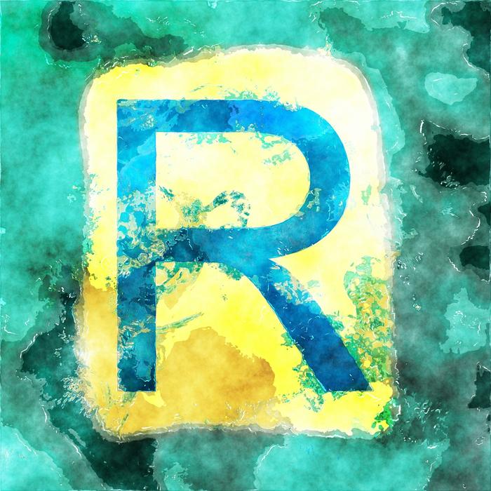 the letter r on a colored background