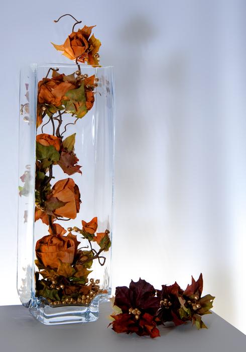 dry plants in a glass cube